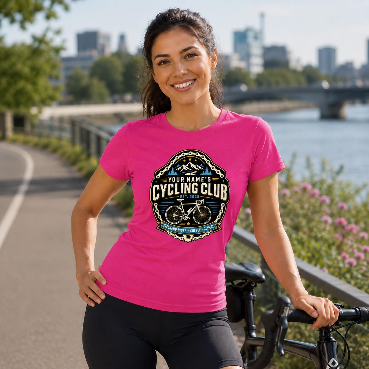Women’s Personalised Cycling Club T-Shirt, Custom Name & Year Bike Rider T-Shirt, Cycling Gift for Women, Road Bicycle - Galaxy Tees
