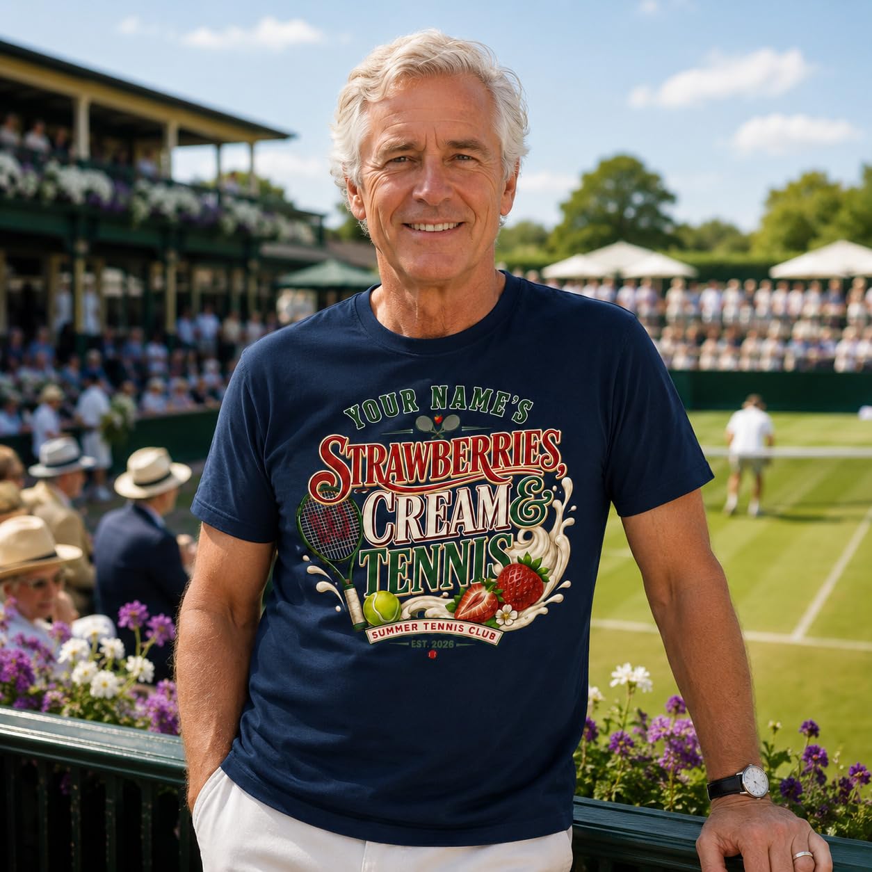 Galaxy Tees Personalised Strawberries Cream & Tennis T-Shirt Summer Sports Gift - Galaxy Tees
