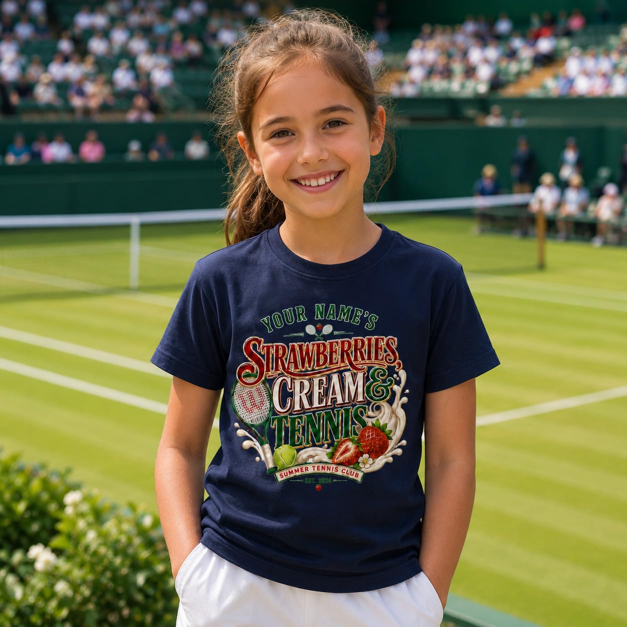 Galaxy Tees Kids' Personalised Strawberries Cream & Tennis T-Shirt - Galaxy Tees