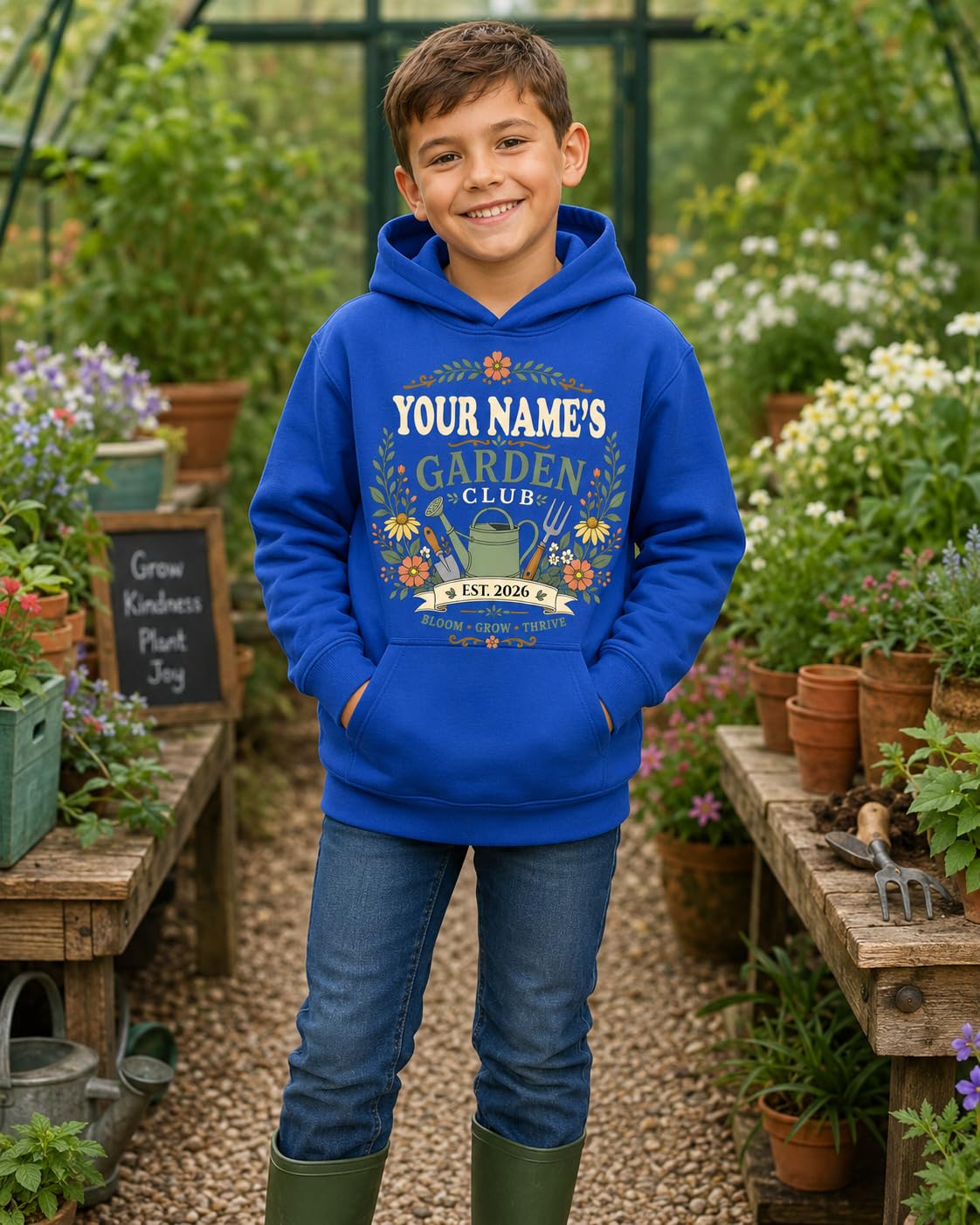Kids Personalised Garden Club Hoodie Custom Name Year Gardening Gift Boys Girls Little Gardener Sweatshirt - Galaxy Tees