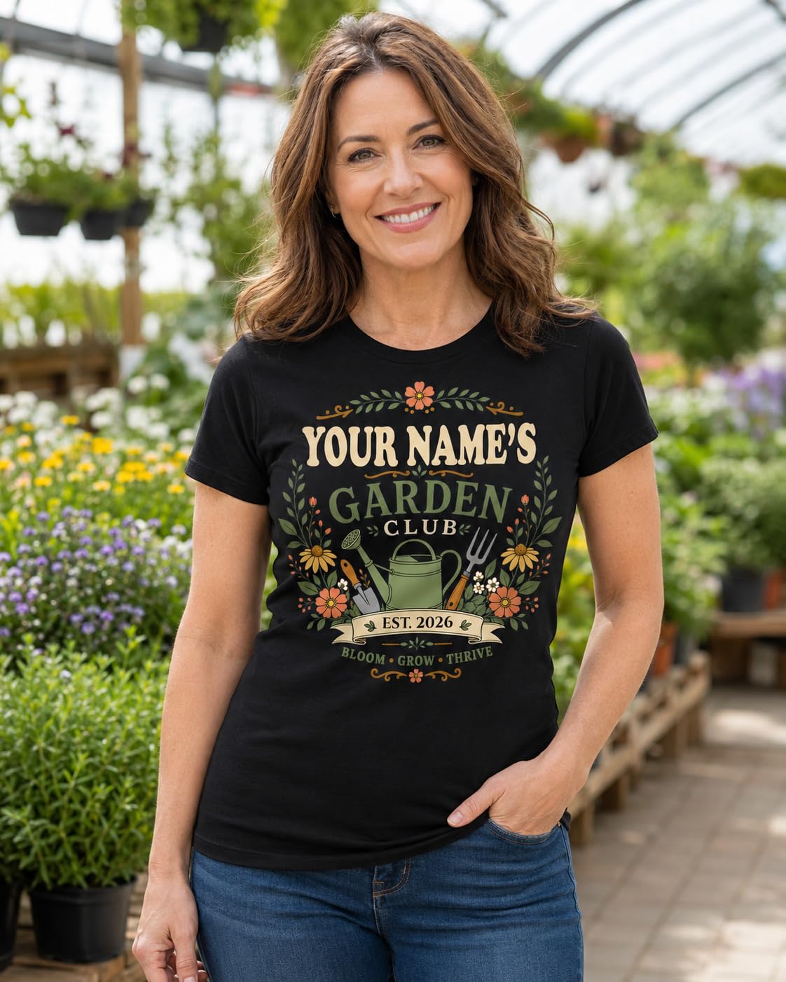 Women’s Personalised Garden Club T-Shirt Custom Name Year Gardening Gift Gardener Plant Lover T-Shirt - Galaxy Tees