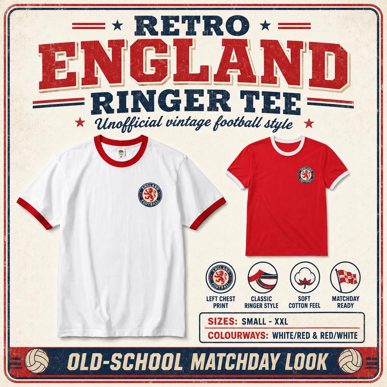 Galaxy Tees Retro England Ringer T-Shirt Country Colour Contrast Tee - Galaxy Tees