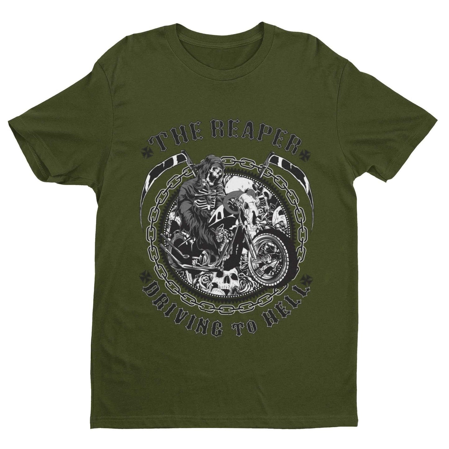 Galaxy Tees Grim Reaper Driving To Hell Biker T-Shirt Motorbike Gift - Galaxy Tees