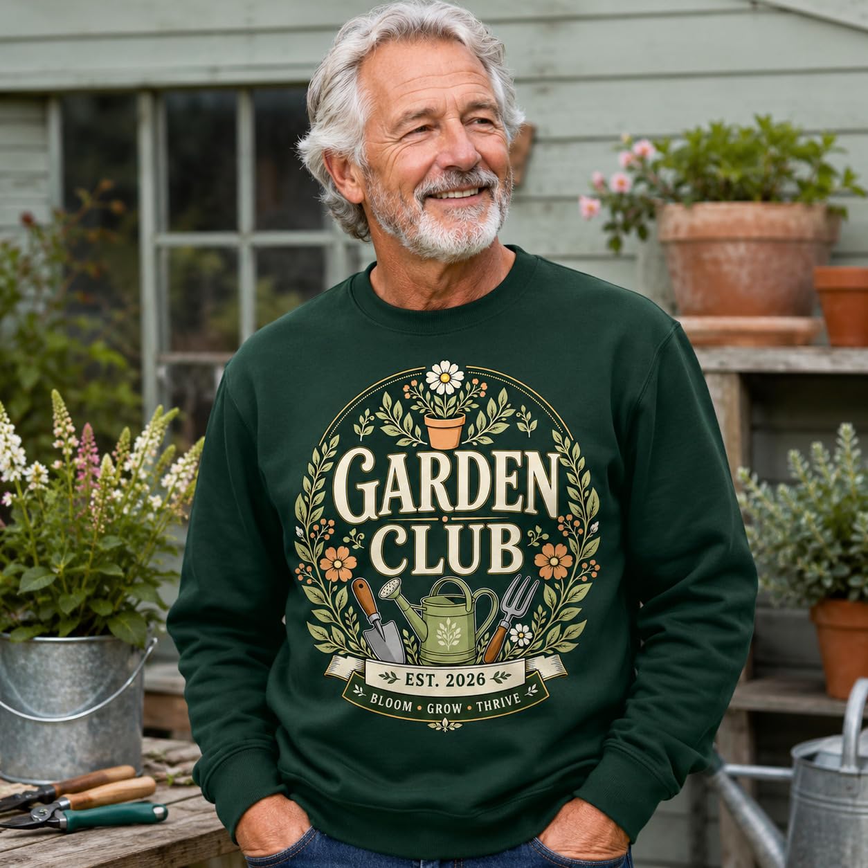 Garden Club Sweatshirt Vintage Gardening Gift Unisex Adult Jumper Gardener Plant Lover Black Navy Pink Maroon Green - Galaxy Tees