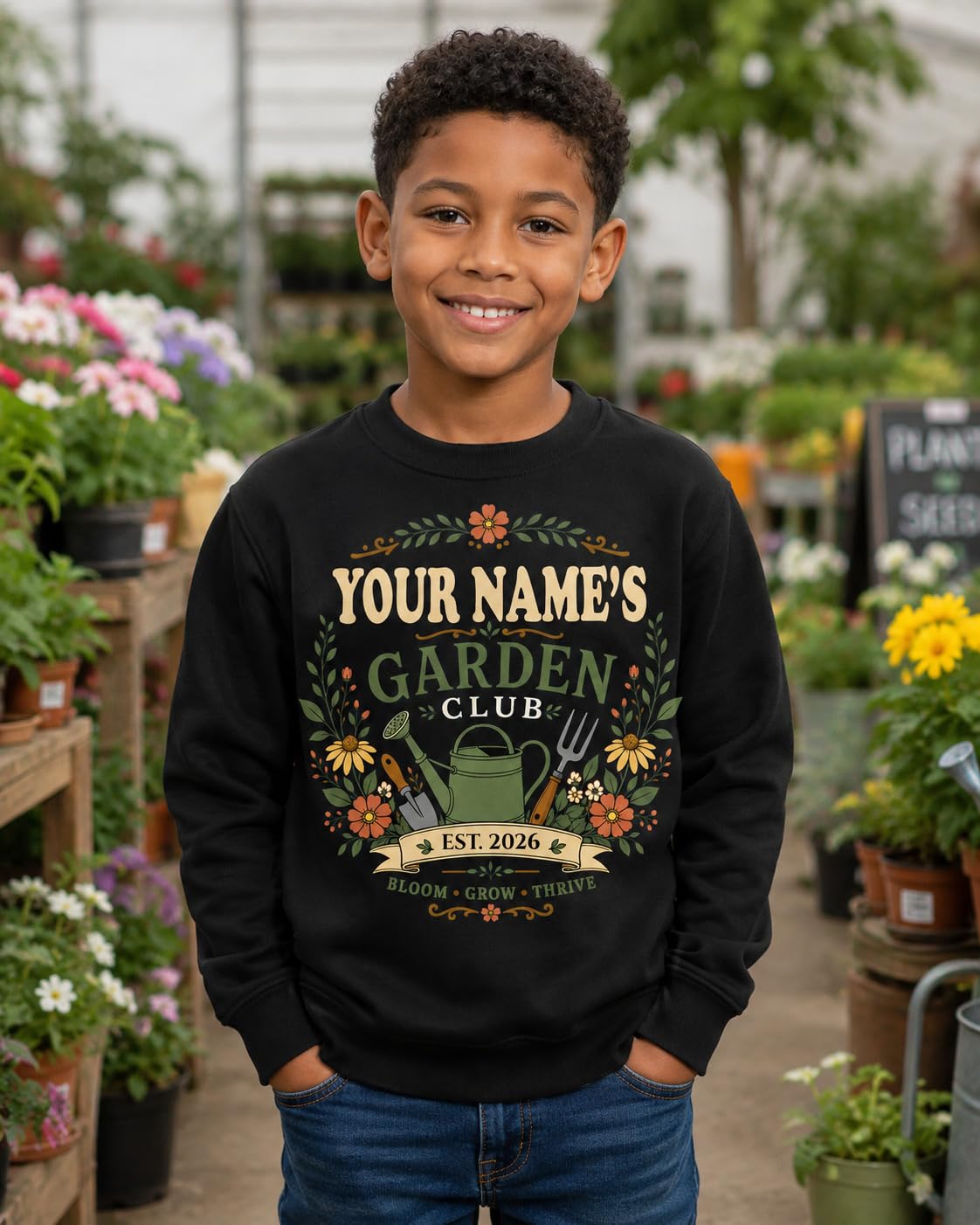 Kids Personalised Garden Club Sweatshirt Custom Name Year Gardening Gift Boys Girls Little Gardener Jumper - Galaxy Tees