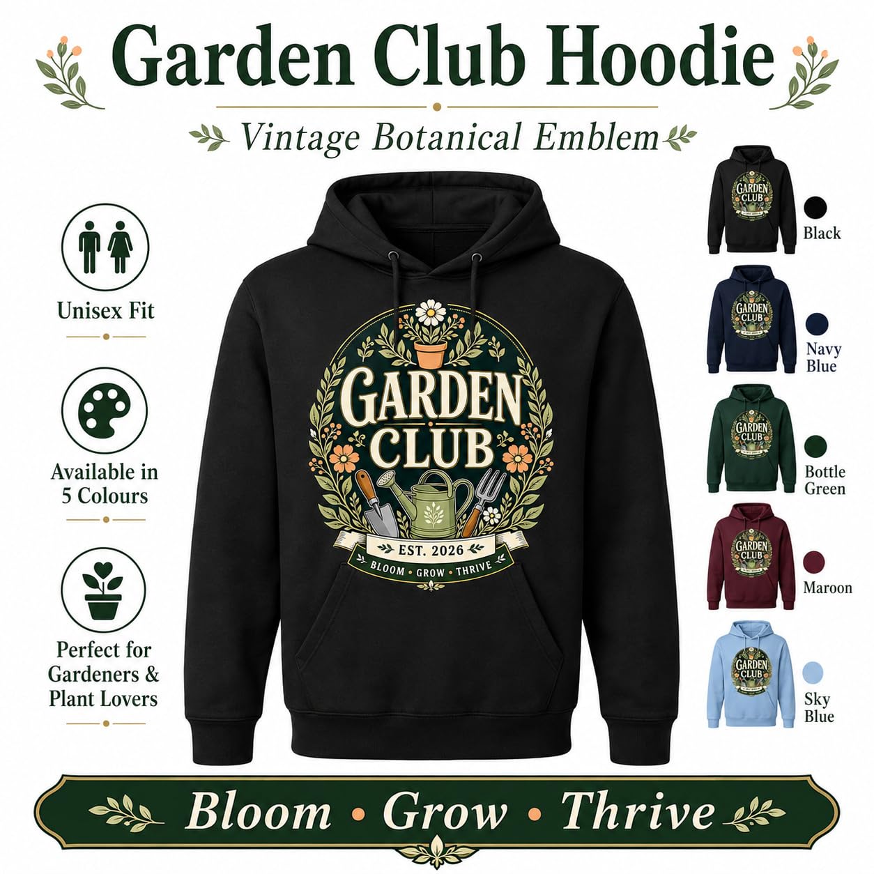 Garden Club Hoodie Vintage Gardening Gift Sweatshirt Unisex Gardener Plant Lover Pullover Top - Galaxy Tees