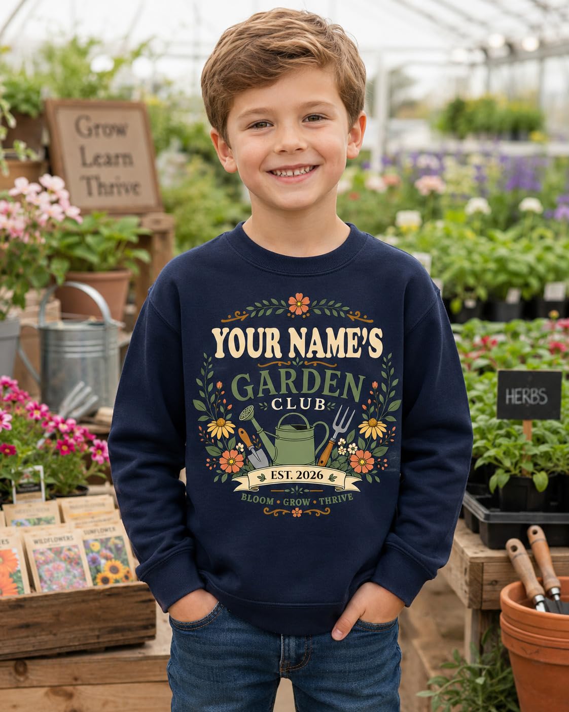 Kids Personalised Garden Club Sweatshirt Custom Name Year Gardening Gift Boys Girls Little Gardener Jumper - Galaxy Tees