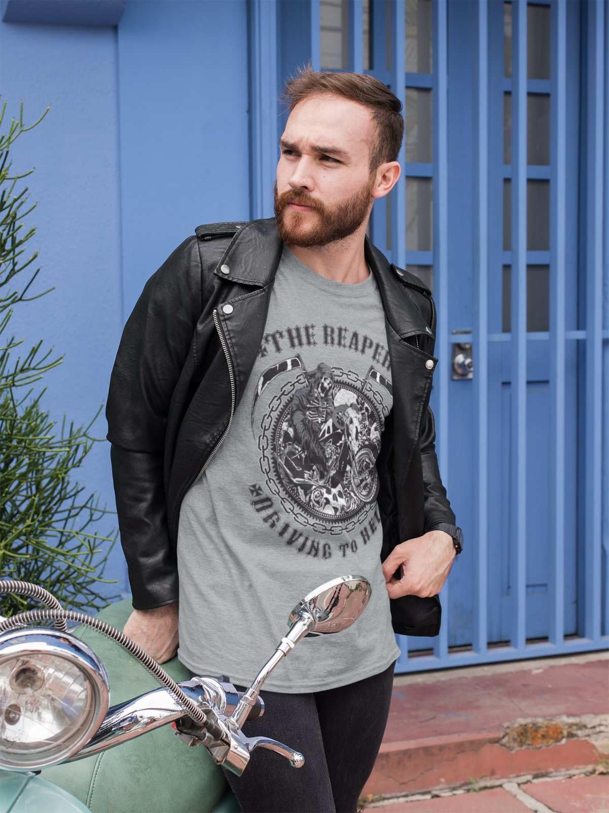 Galaxy Tees Grim Reaper Driving To Hell Biker T-Shirt Motorbike Gift - Galaxy Tees