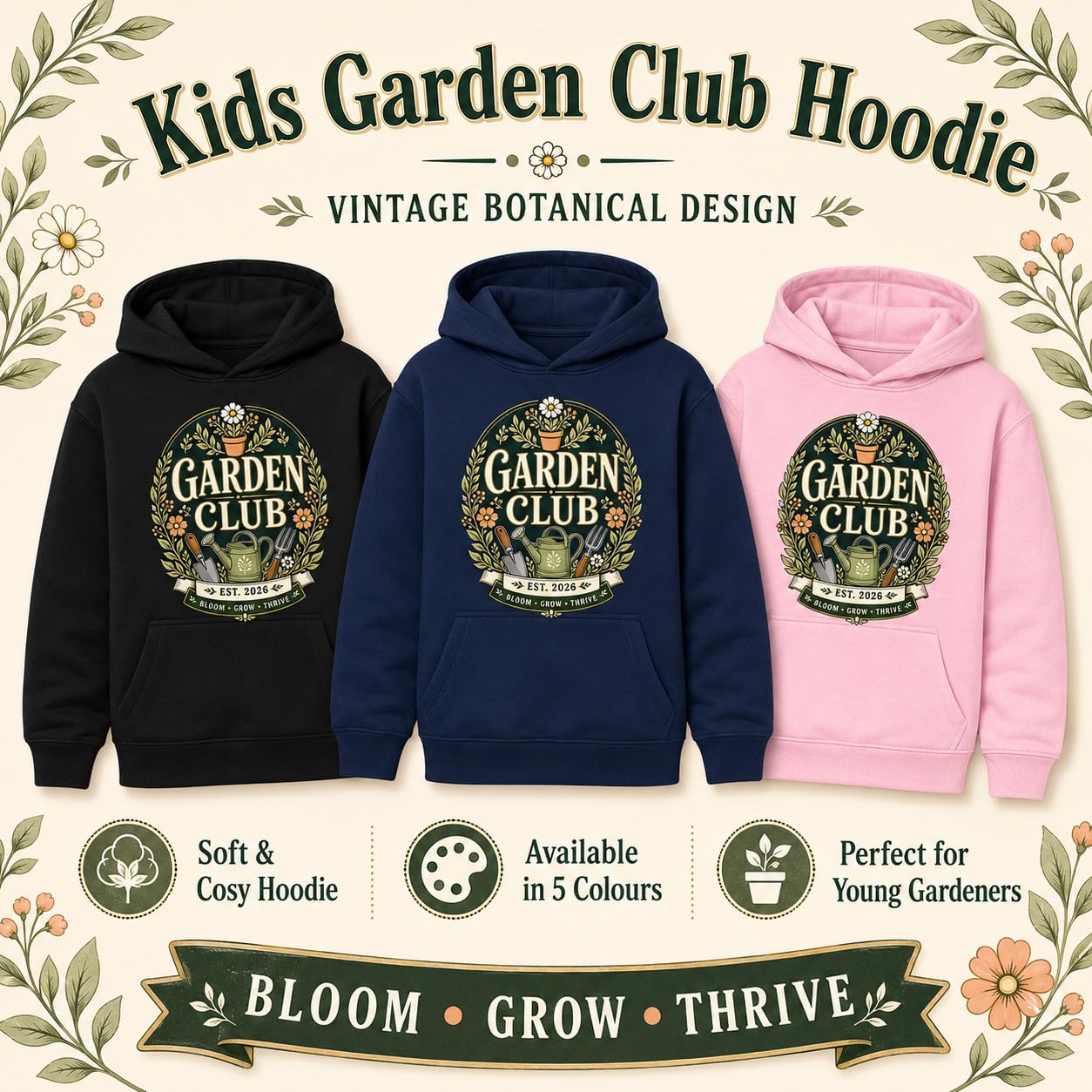 Kids Garden Club Hoodie Vintage Gardening Gift Boys Girls Little Gardener Plant Lover Sweatshirt - Galaxy Tees