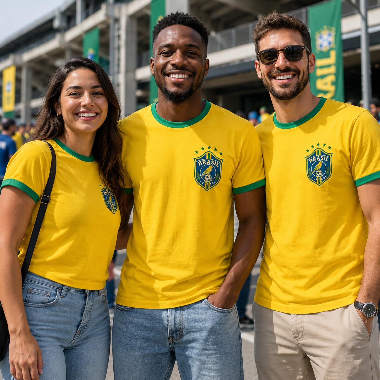 Galaxy Tees Retro Brazil Ringer T-Shirt Country Colour Contrast Tee - Galaxy Tees