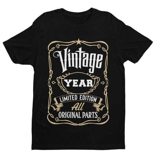 Galaxy Tees Personalised Any Year Whiskey Label Birthday T-Shirt - Galaxy Tees