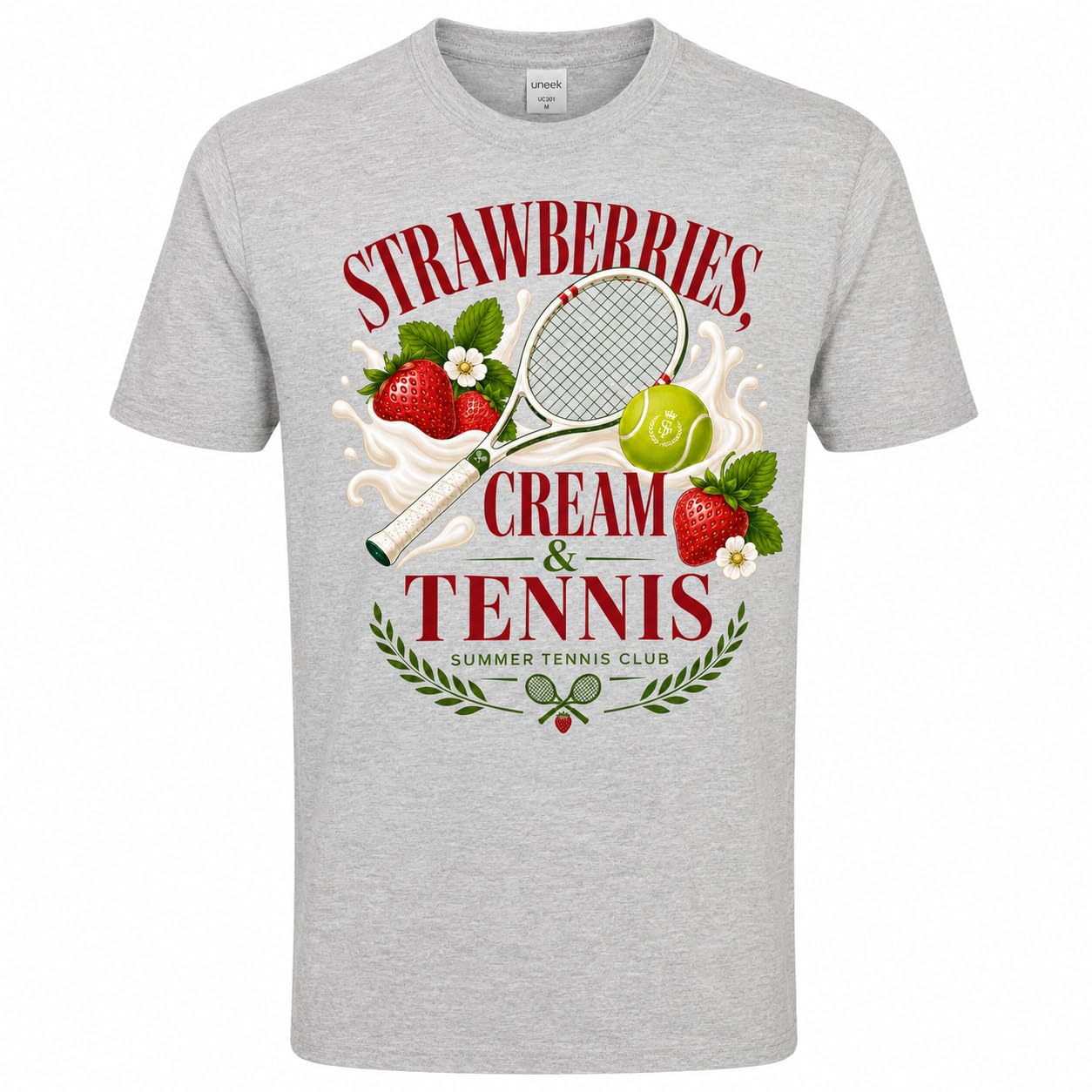 Galaxy Tees Strawberries Cream & Tennis T-Shirt Summer Tennis Gift Tee - Galaxy Tees