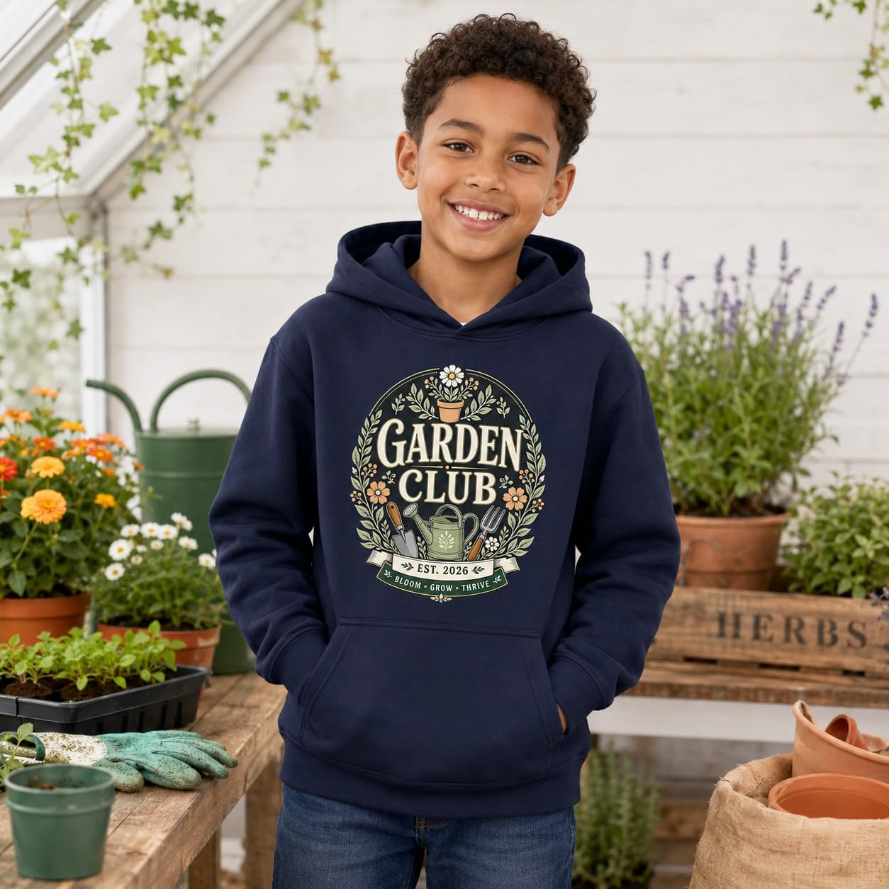 Kids Garden Club Hoodie Vintage Gardening Gift Boys Girls Little Gardener Plant Lover Sweatshirt - Galaxy Tees