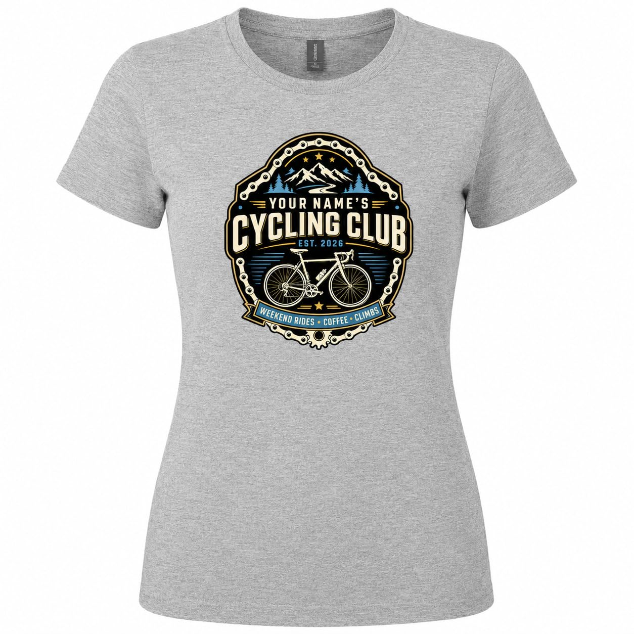 Women’s Personalised Cycling Club T-Shirt, Custom Name & Year Bike Rider T-Shirt, Cycling Gift for Women, Road Bicycle - Galaxy Tees