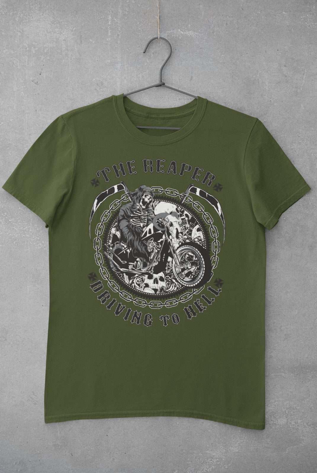 Galaxy Tees Grim Reaper Driving To Hell Biker T-Shirt Motorbike Gift - Galaxy Tees
