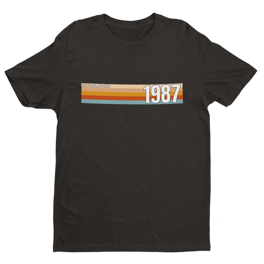 Black Established 1987 vintage strip T-shirt, a unisex 40th birthday gift for 2027