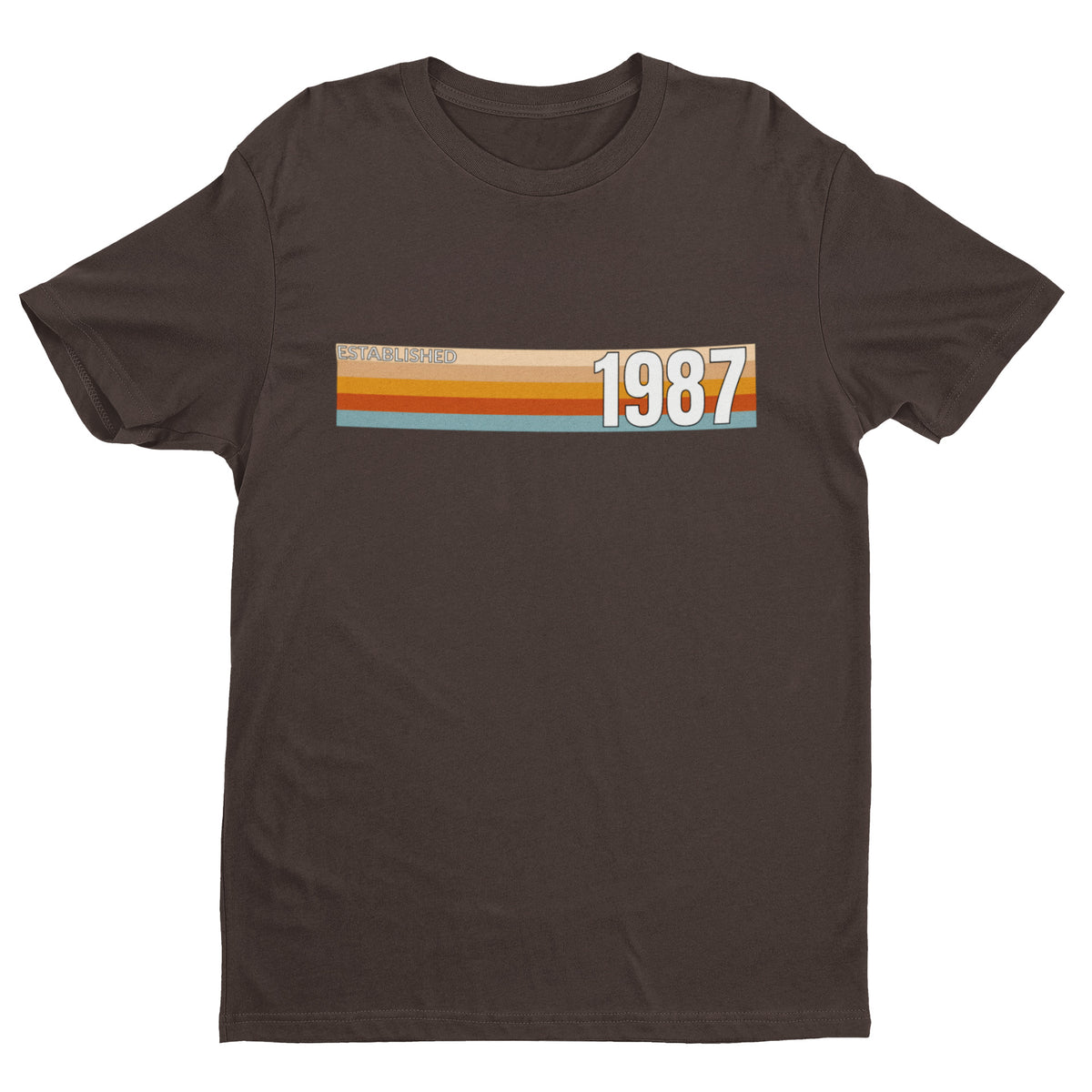 Brown Established 1987 T-shirt with vintage stripe front design