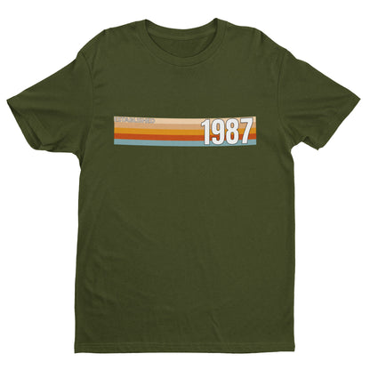 Military Green Established 1987 T-shirt with vintage stripe front design