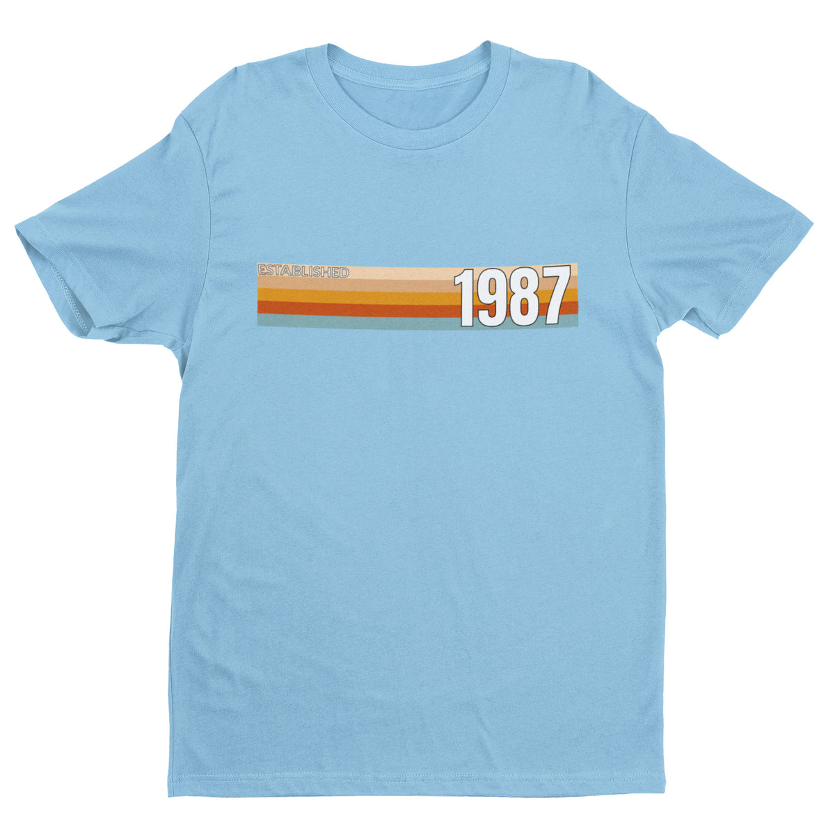 Sky Blue Established 1987 T-shirt with vintage stripe front design