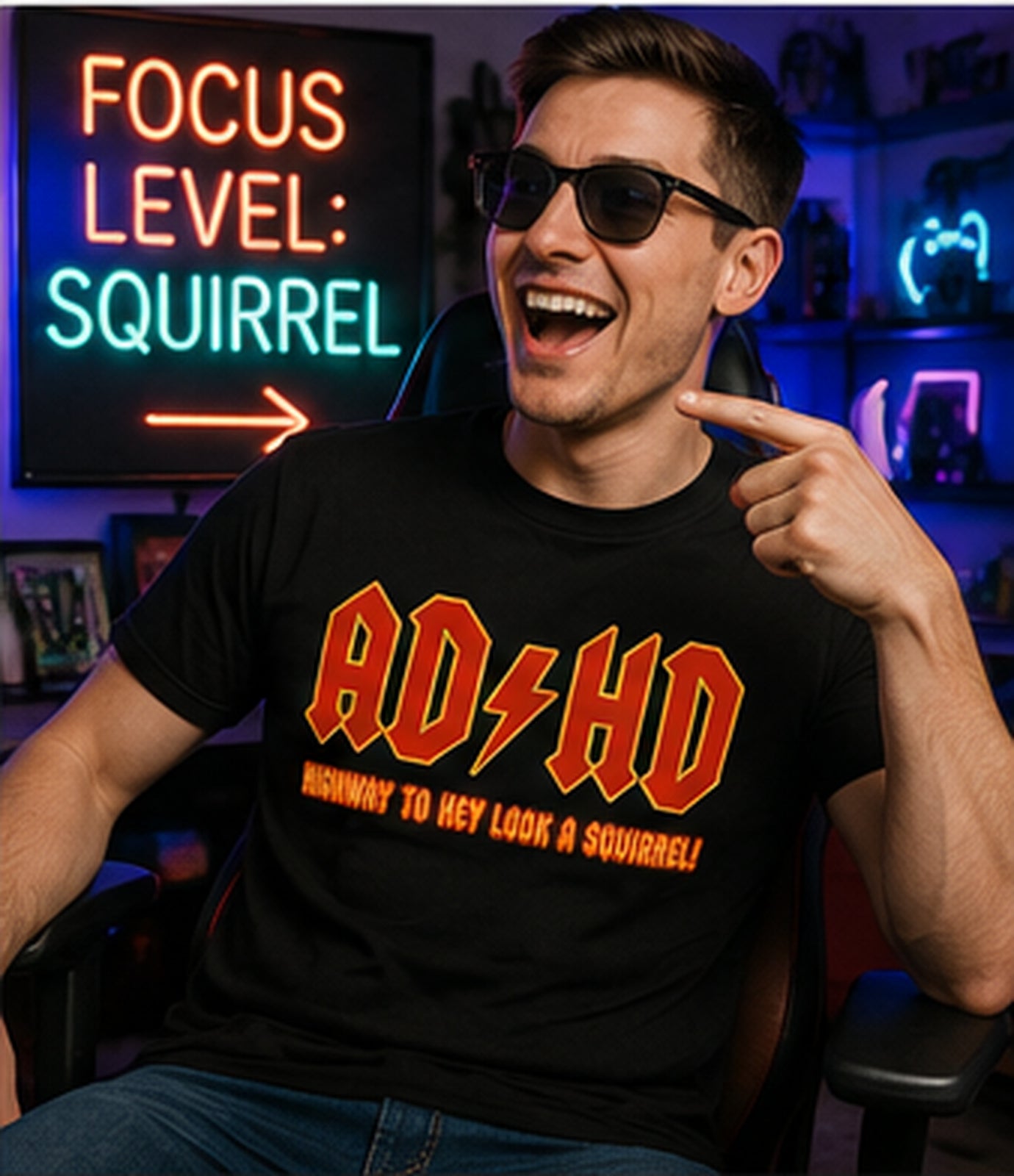 ADHD Highway To Hey Look A Squirrel Funny AD HD T - Shirt Mental Health T - Shirt Novelty T - Shirt