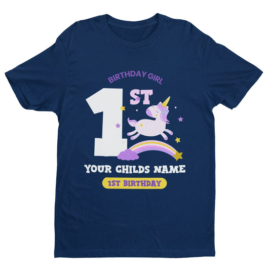 Baby Girls Personalised 1st Birthday Cute Unicorn T Shirt with Name PrGalaxy Tees