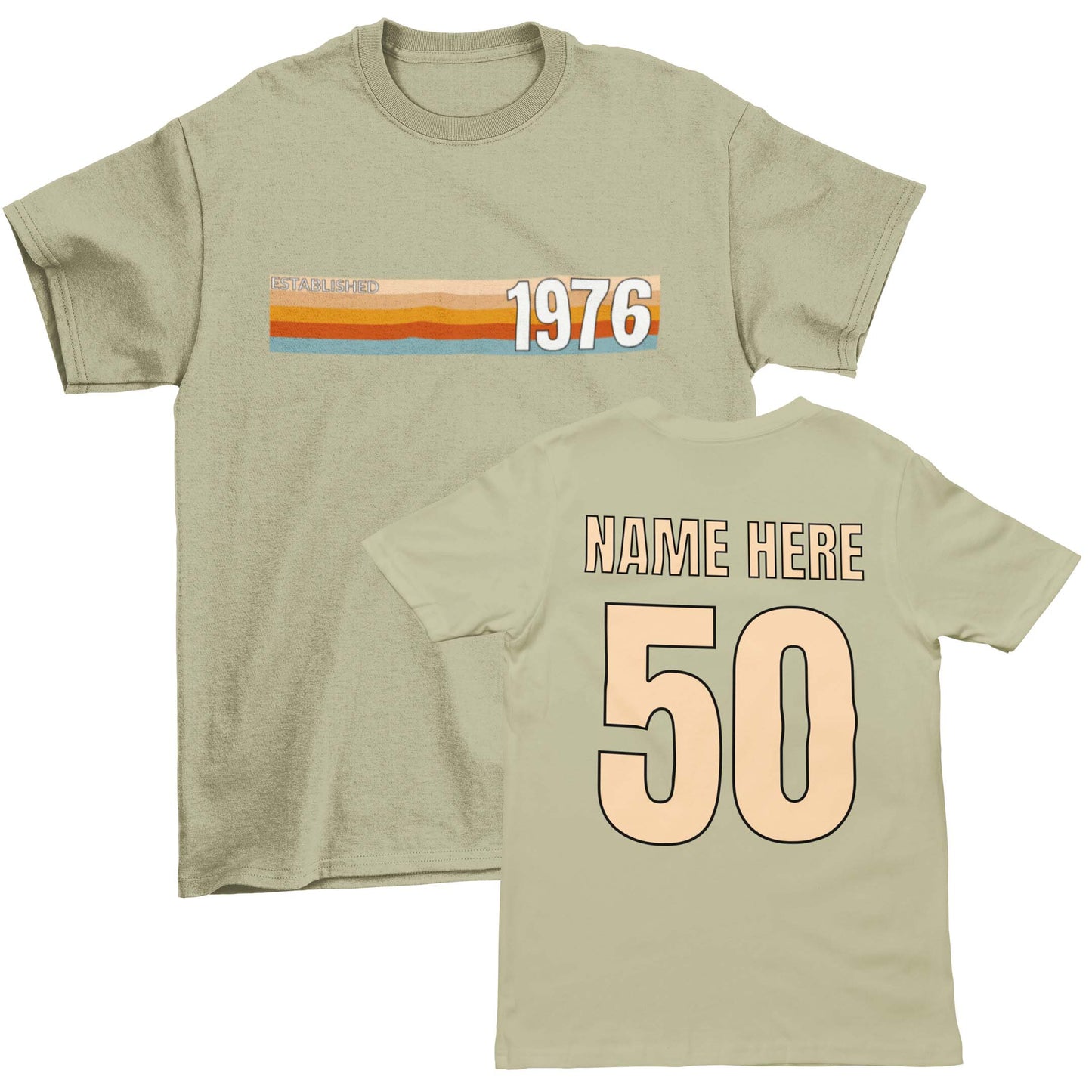 Personalised Established 1976 T-Shirt, 50th Birthday Gift with Name Back Print