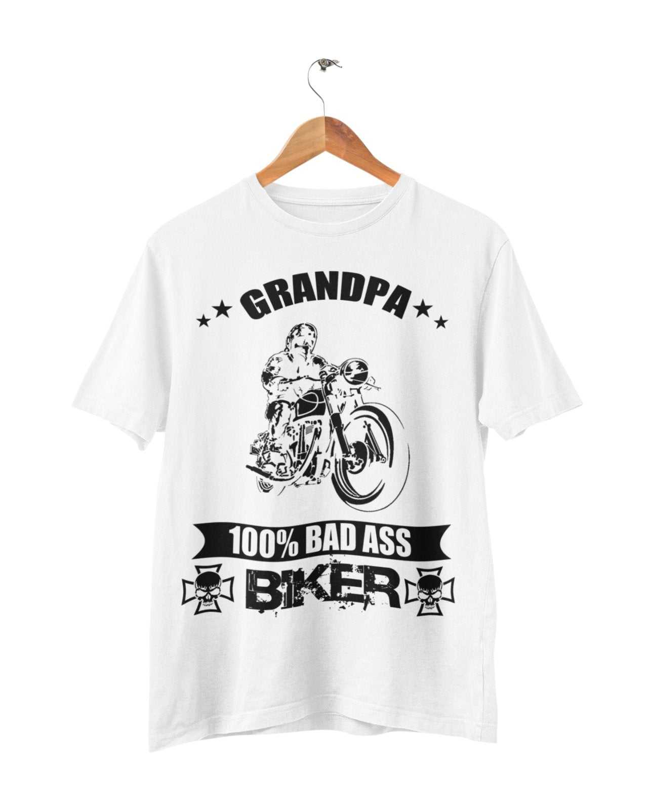 Biker Grandpa T Shirt 100% Bad Ass Biker Funny Gift Idea Grandad MotorGalaxy Tees