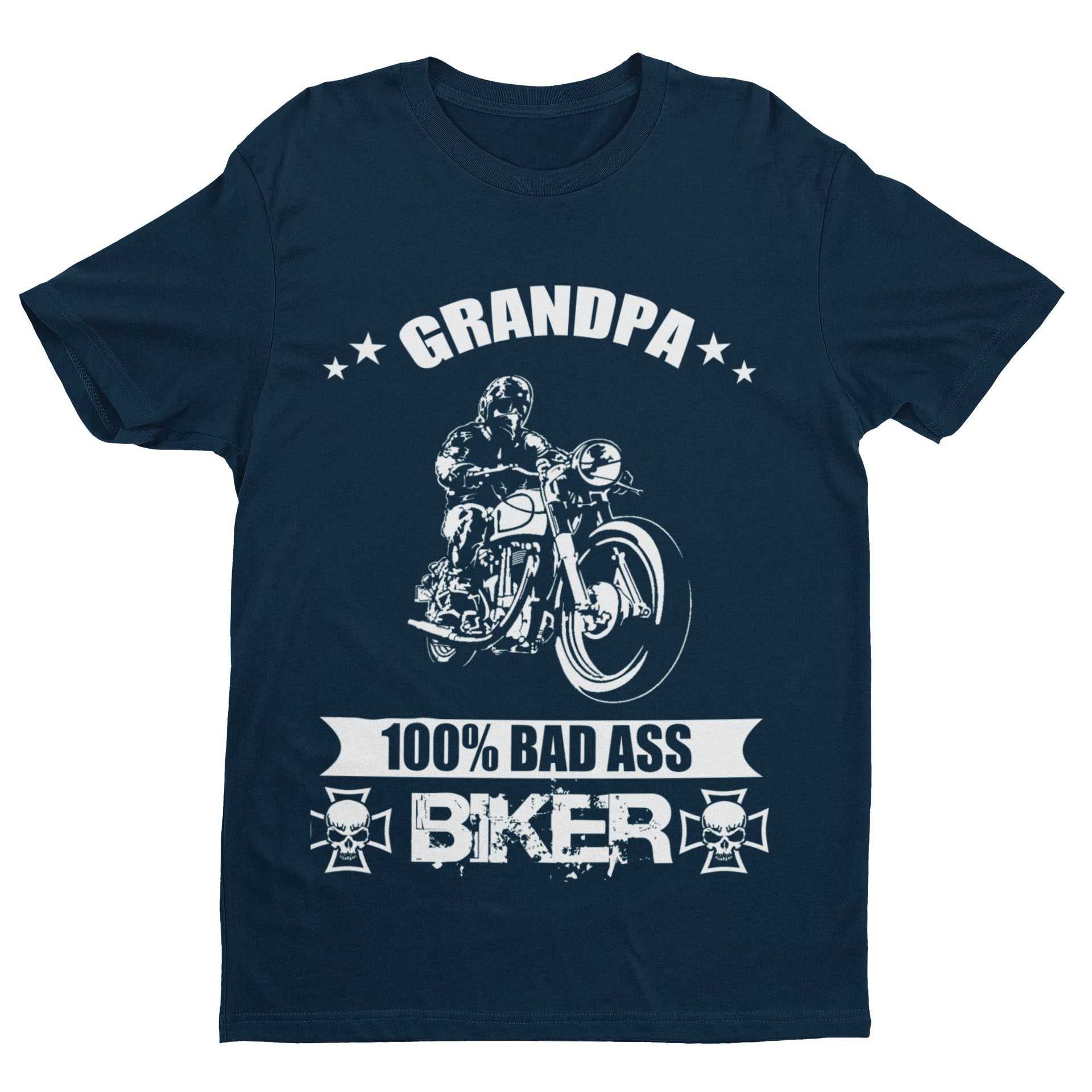 Biker Grandpa T Shirt 100% Bad Ass Biker Funny Gift Idea Grandad MotorGalaxy Tees