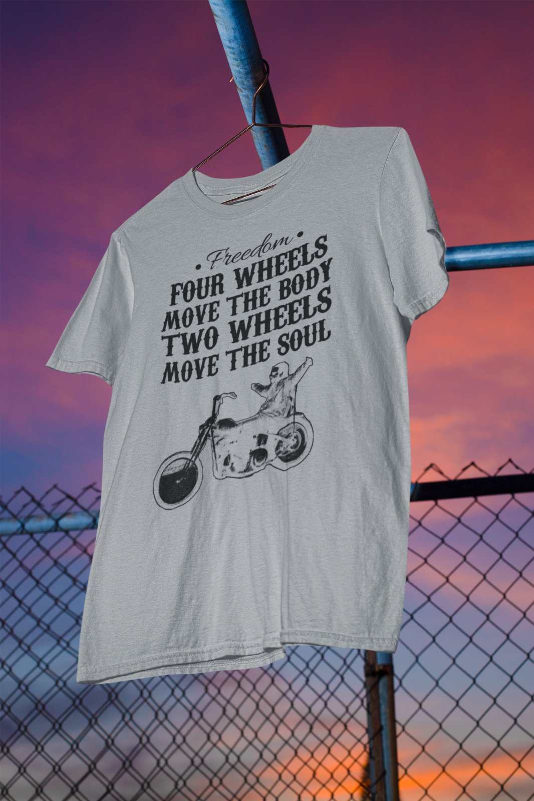 Biker T Shirt Four Wheels Move The Body Two Wheels Move The Soul MotorGalaxy Tees