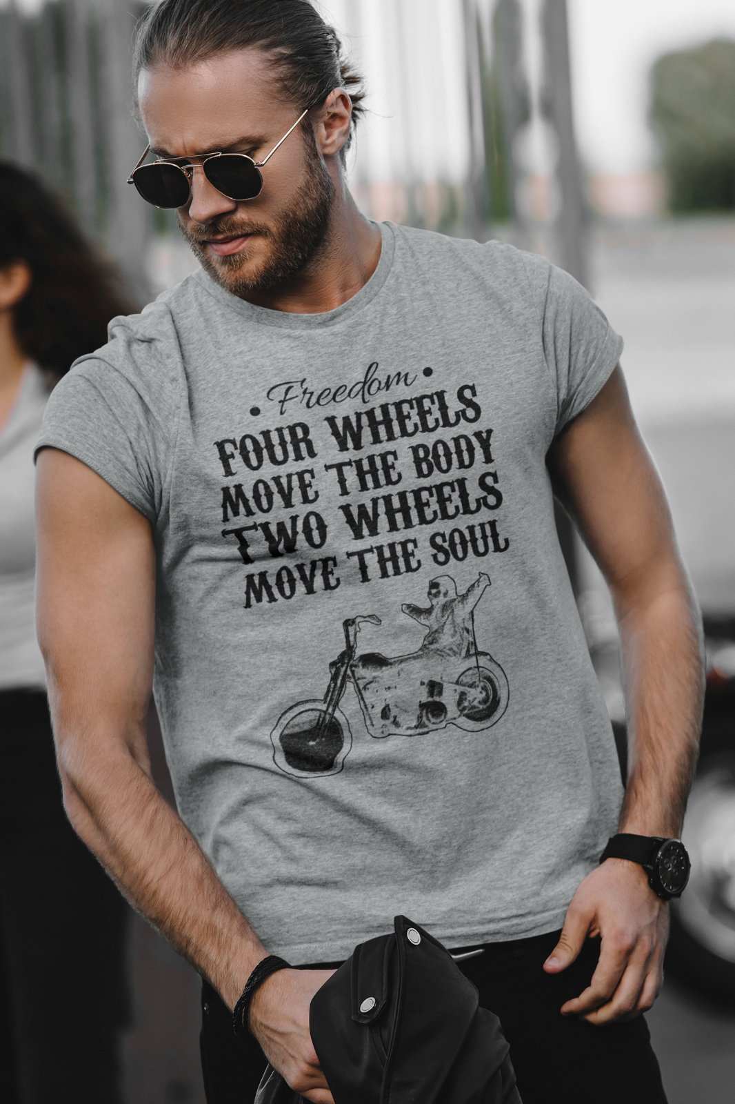 Biker T Shirt Four Wheels Move The Body Two Wheels Move The Soul MotorGalaxy Tees