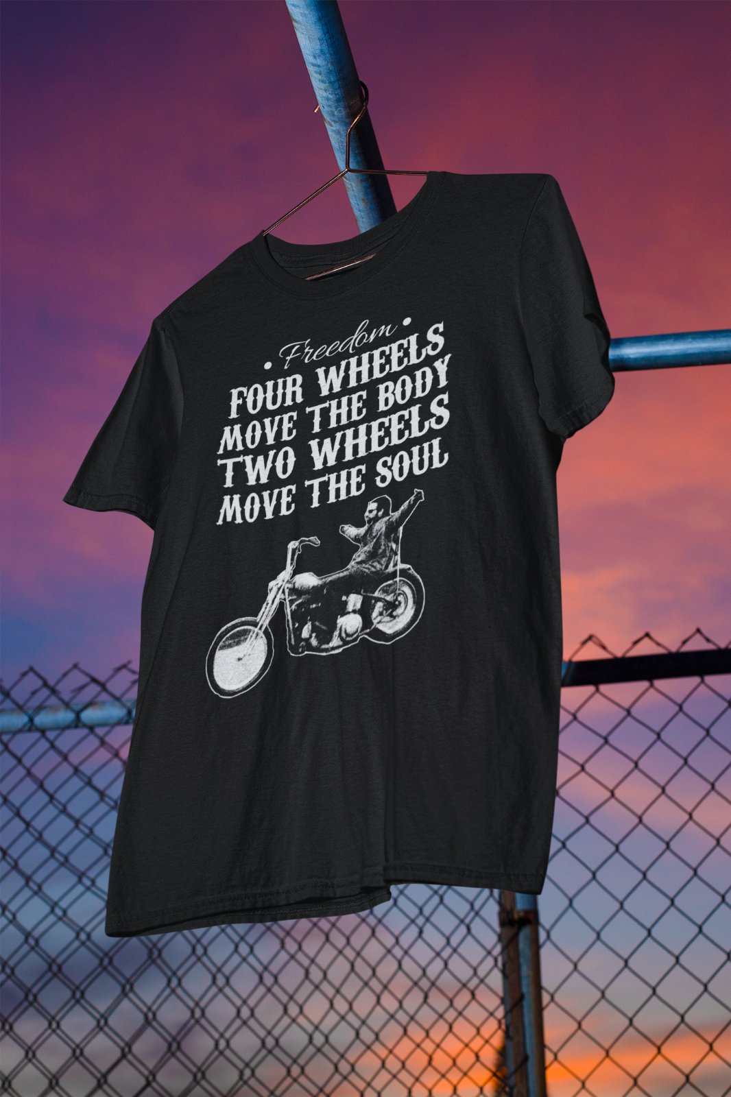 Biker T Shirt Four Wheels Move The Body Two Wheels Move The Soul MotorGalaxy Tees