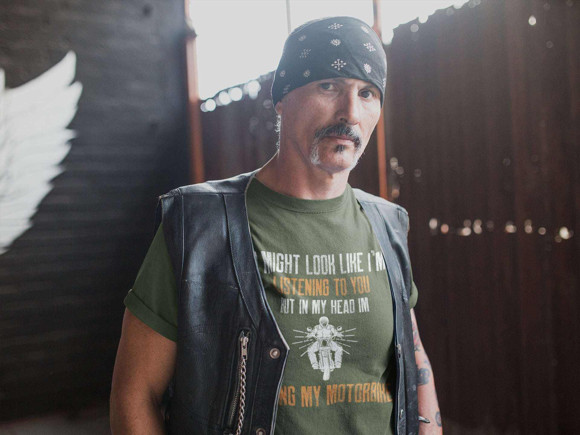 Biker T-Shirt Looks Like I'm Listening But In My Head I'm Riding My MoGalaxy Tees
