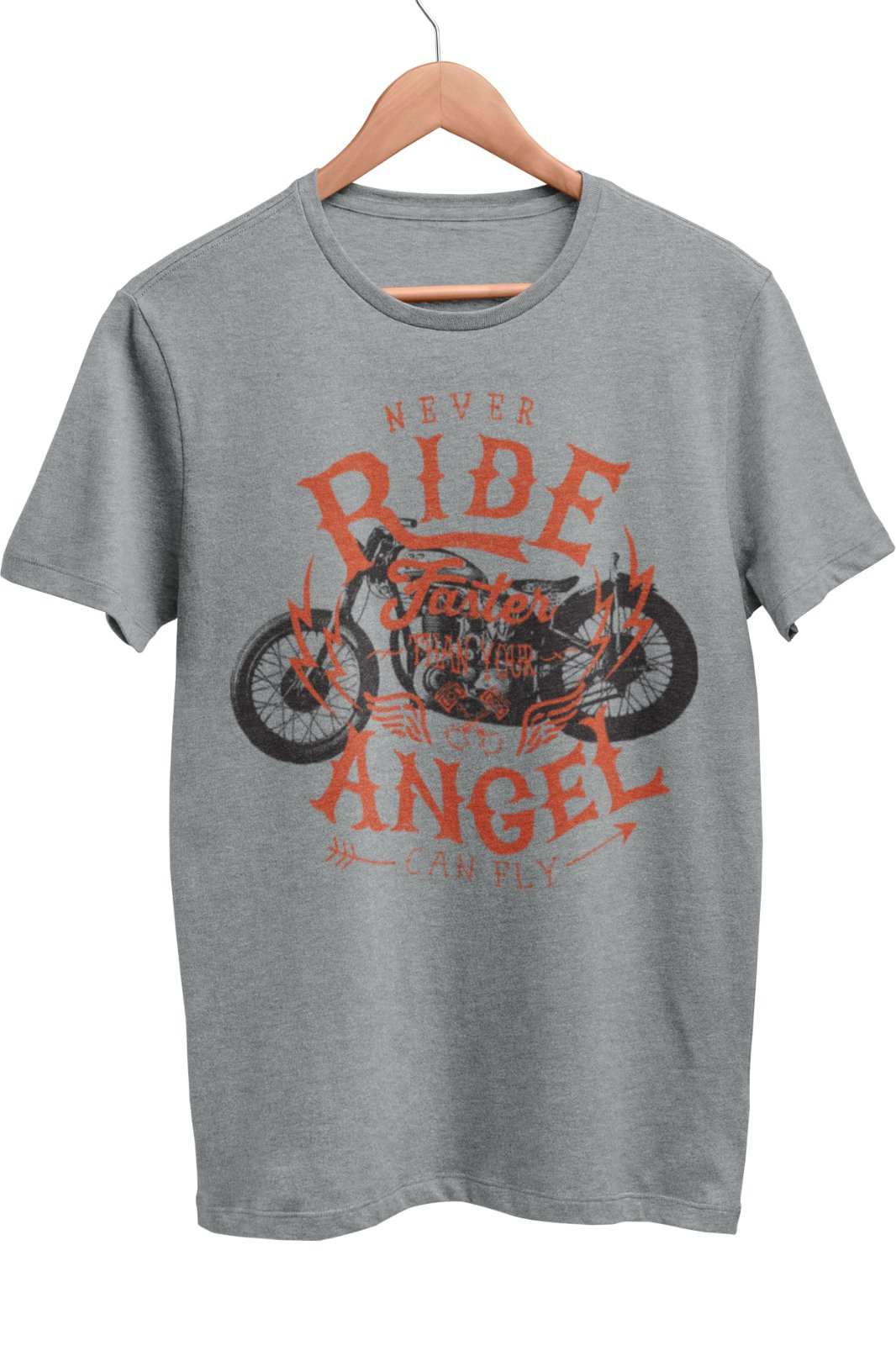 Biker T Shirt Never Ride Faster Than Your Angel Can Fly Motorcycle MotGalaxy Tees