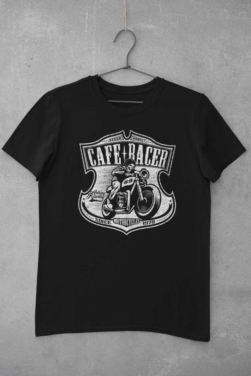 Cafe Racer Biker T Shirt Speed Addict Motorcycle 69 Classic Bike SkullGalaxy Tees