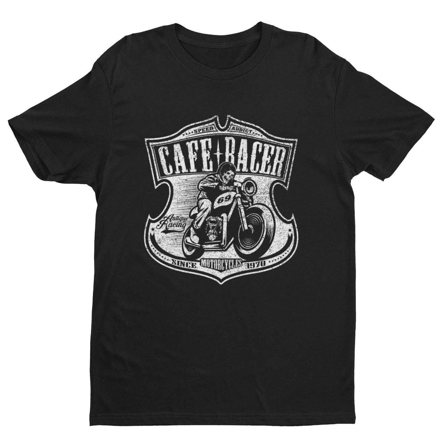 Cafe Racer Biker T Shirt Speed Addict Motorcycle 69 Classic Bike SkullGalaxy Tees