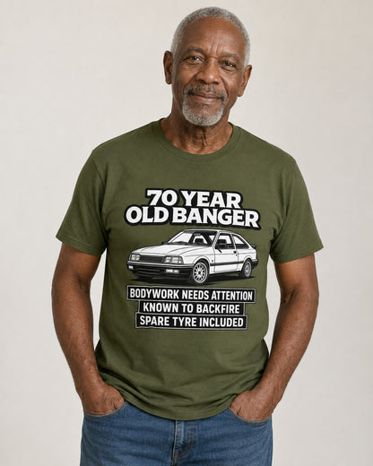 70 Year Old Banger T-Shirt - Funny 70th Birthday Classic Car Gift