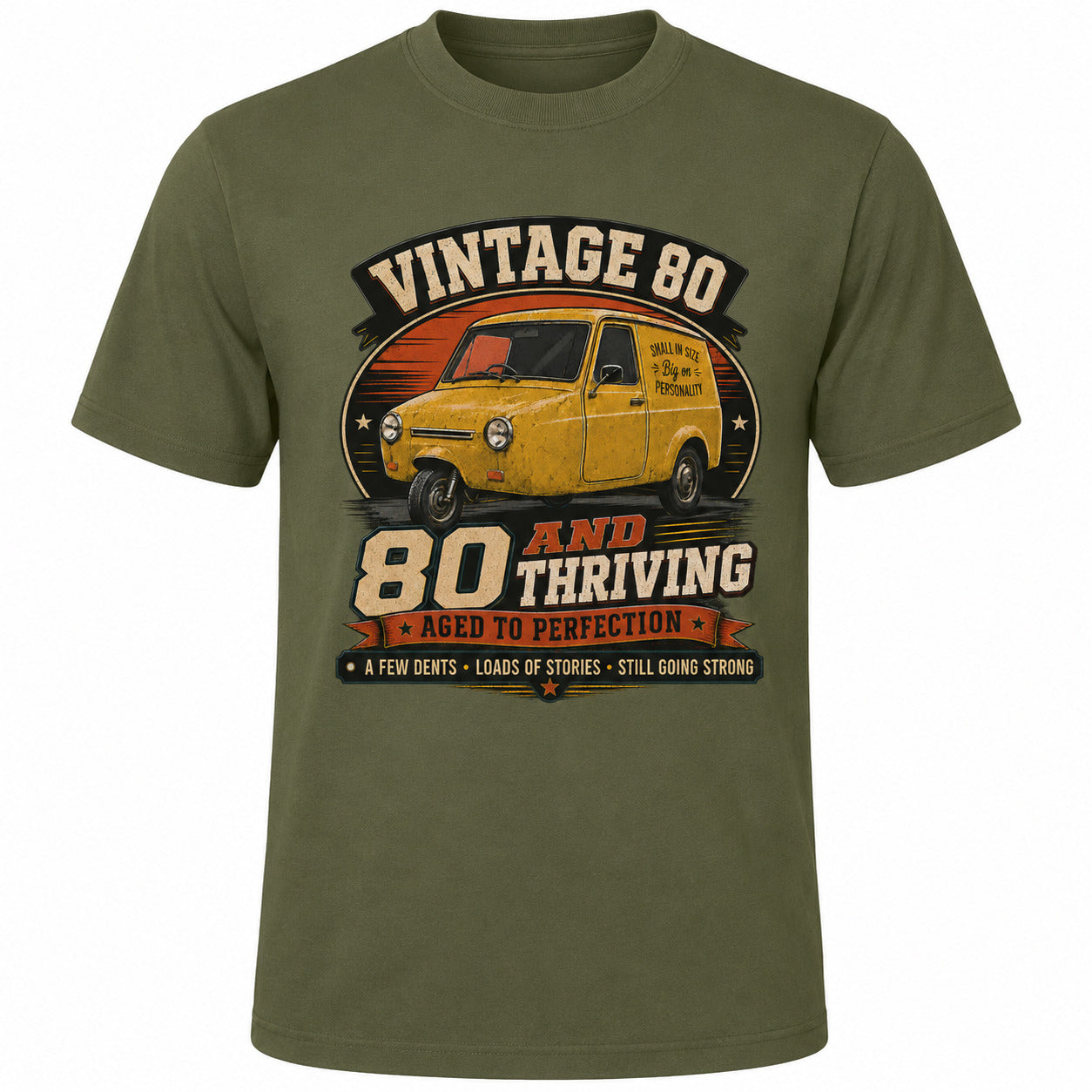 80 and Thriving T-Shirt, Funny 80th Birthday Retro Van Gift Tee