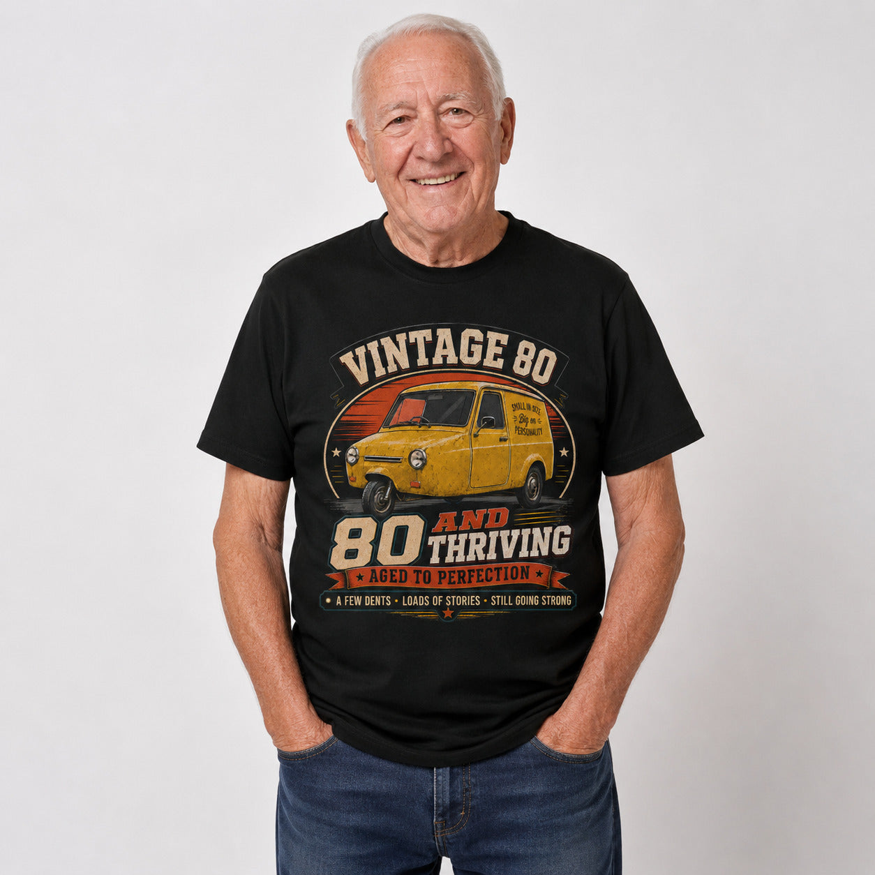 80 and Thriving T-Shirt, Funny 80th Birthday Retro Van Gift Tee