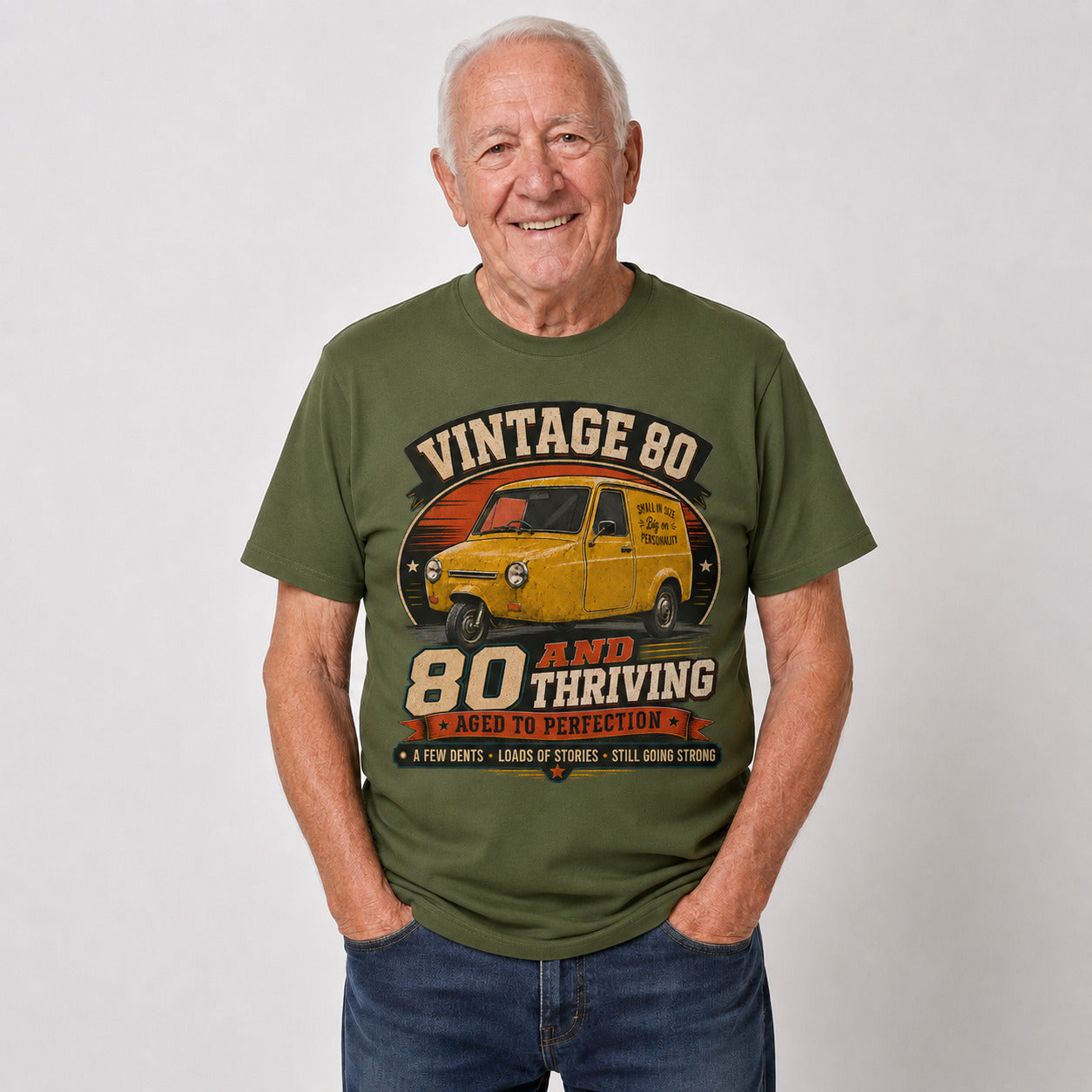 80 and Thriving T-Shirt, Funny 80th Birthday Retro Van Gift Tee