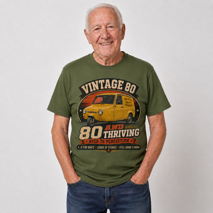 80 and Thriving T-Shirt, Funny 80th Birthday Retro Van Gift Tee