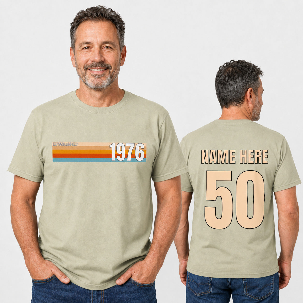 Personalised Established 1976 T-Shirt, 50th Birthday Gift with Name Back Print