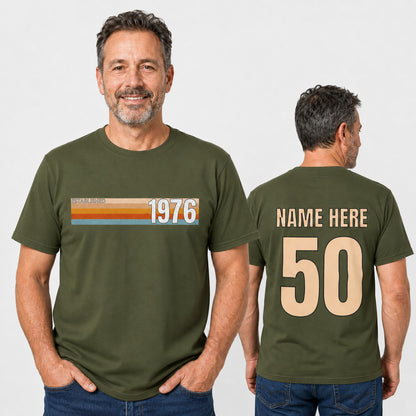 Personalised Established 1976 T-Shirt, 50th Birthday Gift with Name Back Print
