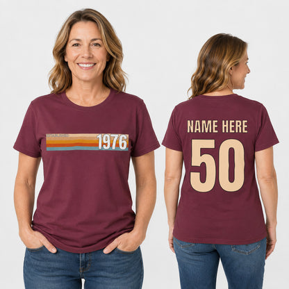 Personalised Established 1976 T-Shirt, 50th Birthday Gift with Name Back Print