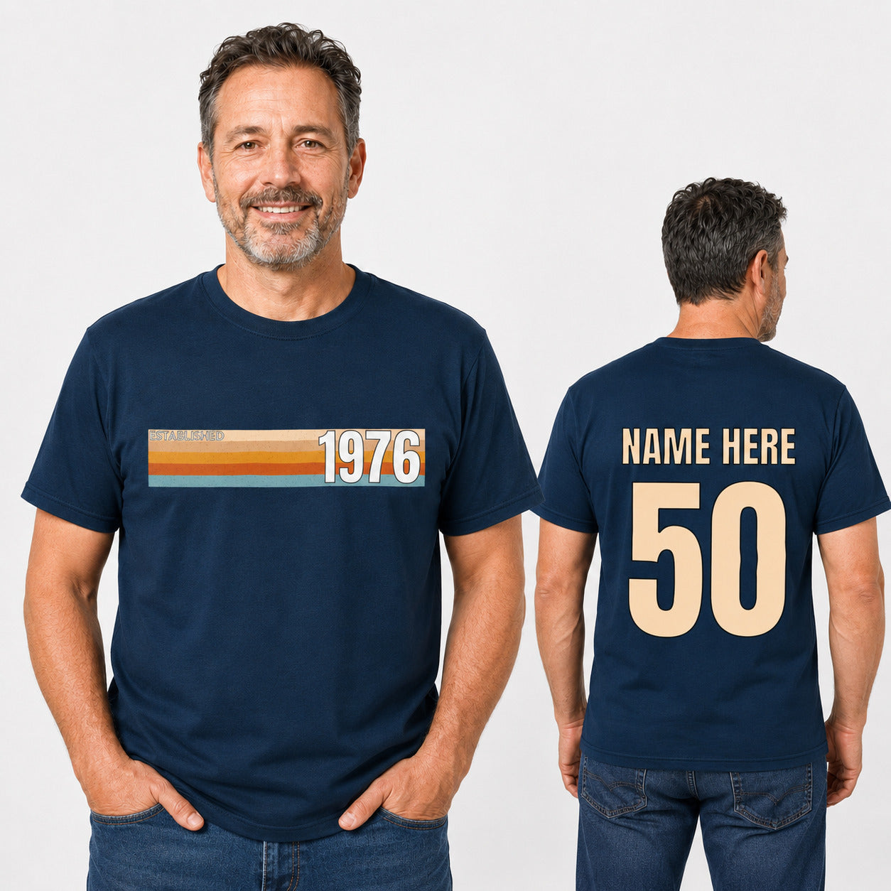 Personalised Established 1976 T-Shirt, 50th Birthday Gift with Name Back Print