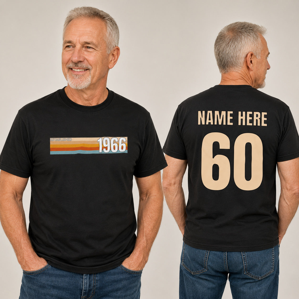 Personalised Vintage 1966 60th Birthday T-Shirt with Name on Back