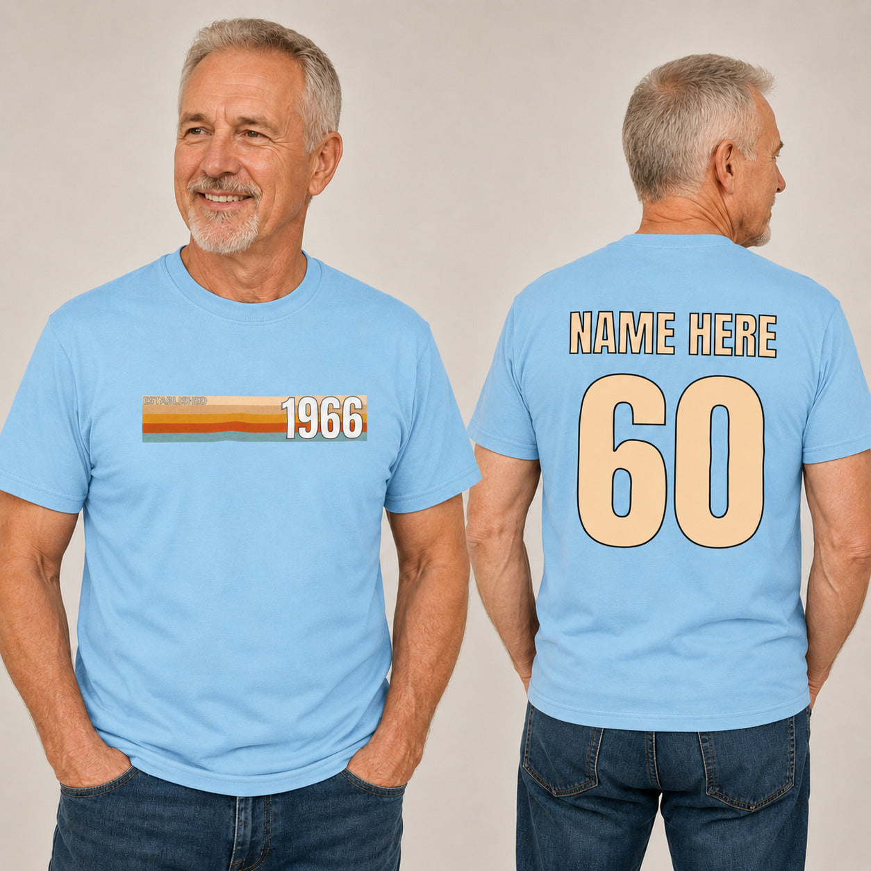 Personalised Vintage 1966 60th Birthday T-Shirt with Name on Back