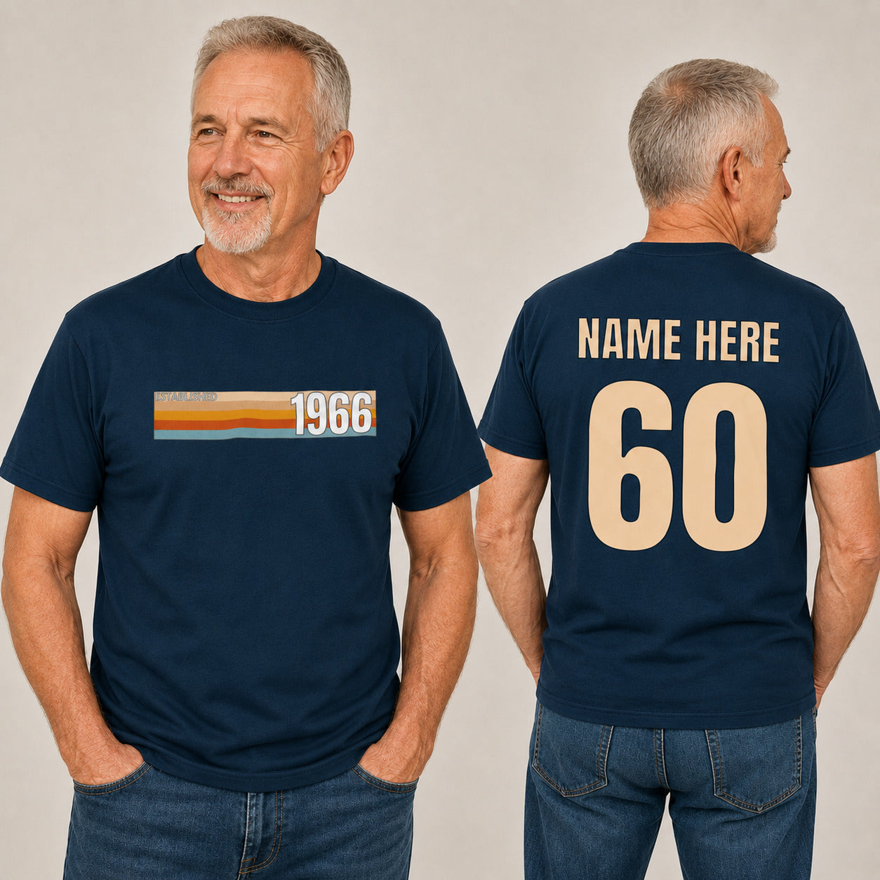 Personalised Vintage 1966 60th Birthday T-Shirt with Name on Back