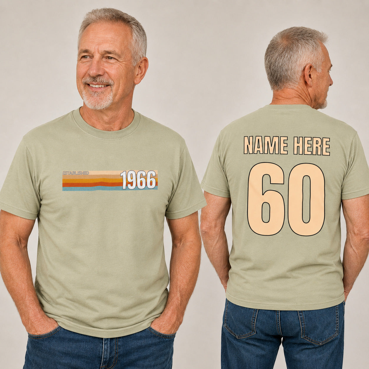 Personalised Vintage 1966 60th Birthday T-Shirt with Name on Back