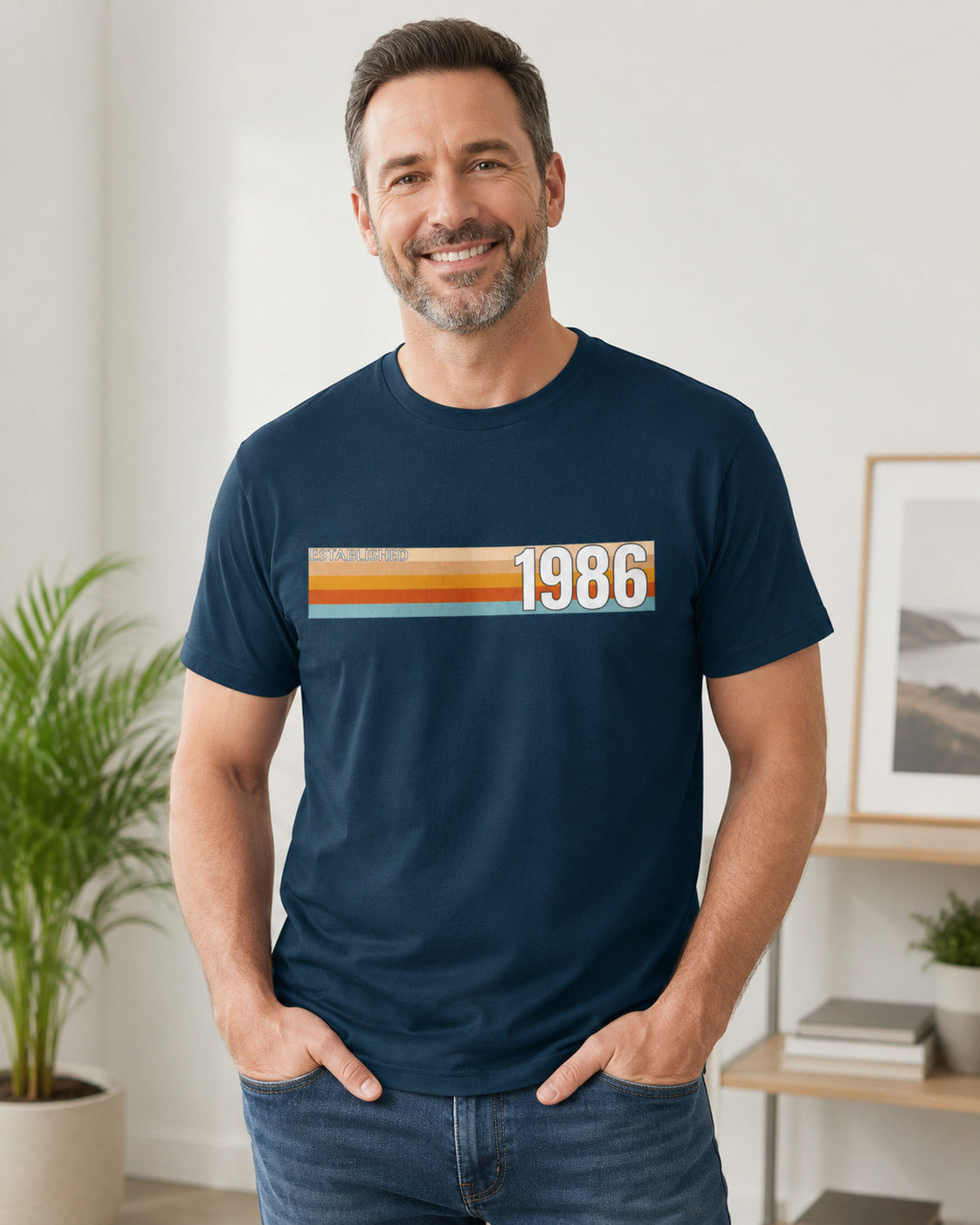Established 1986 T-Shirt, 40th Birthday 2026 Retro Stripe Gift
