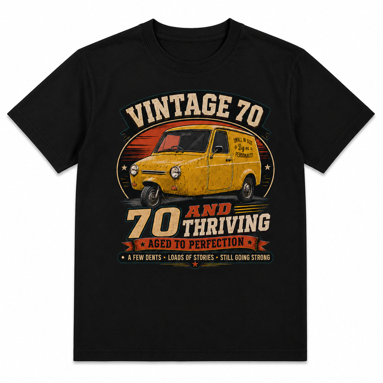 70 and Thriving T-Shirt, Funny 70th Birthday Retro Van Gift Tee
